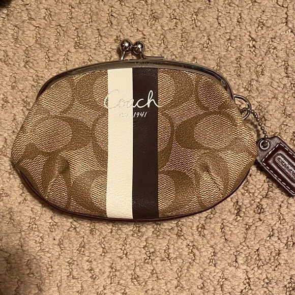 Coach Signature Brown and Cream Pouch - Picture 1 of 1